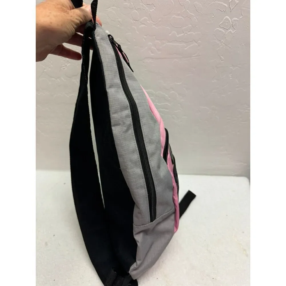 Embark Gray Pink Single Strap Sling Backpack Front Mesh‎ Pocket Zip Closures